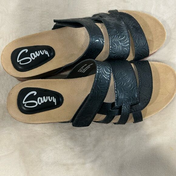 Savvy Slip-Ons Shoe Sandals Women’s Size 9 Color Black Velcro Strap Bark - Picture 6 of 12